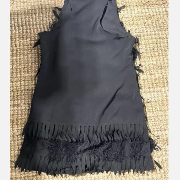 ark & co. Black Short Shift Dress - Fringe Accent Polyester Spandex - Size M - Picture 4 of 4